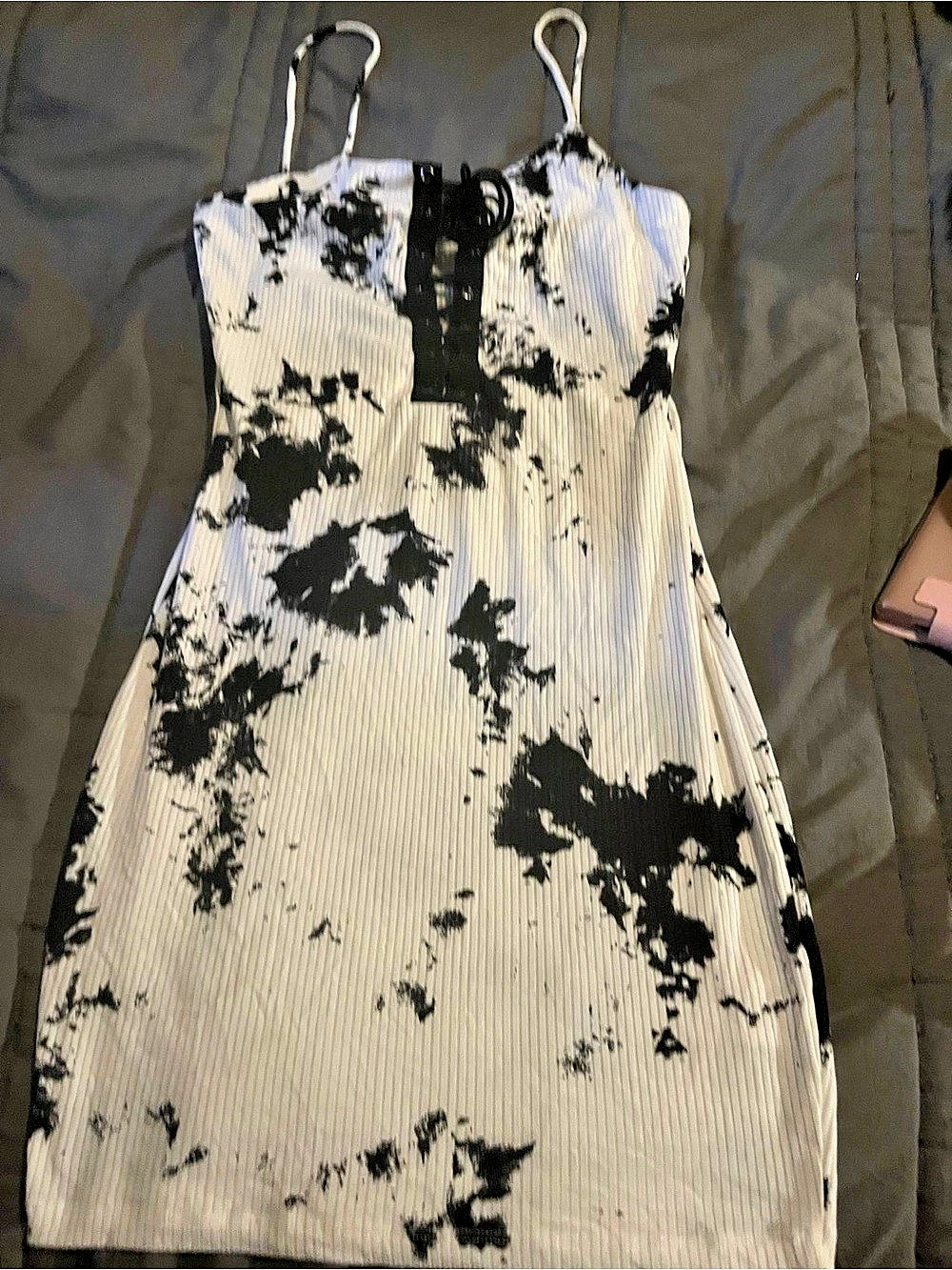 Attirance Abstract Lace-Up Mini Dress in White & Black Like New